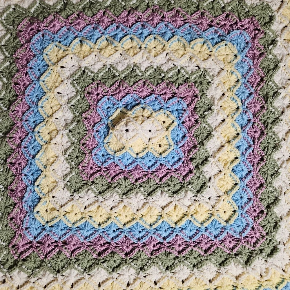 Afghan Handmade Crochet‎ Square Pattern Multicolor Throw Blanket 47